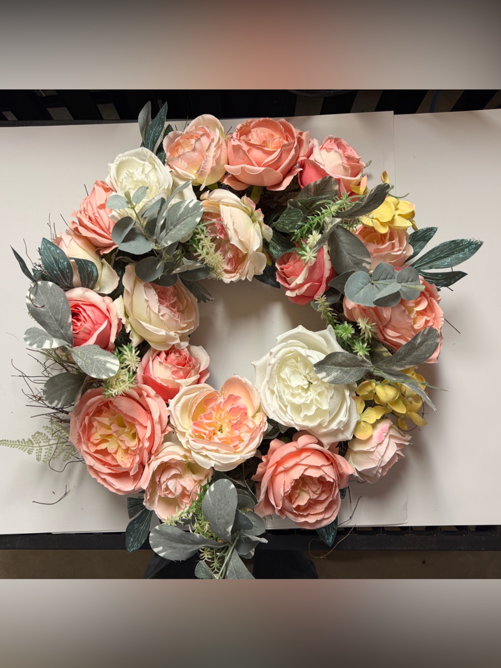 Blush Pink Rose Peony Wreath Eucalyptus Farmhouse Spring Summer Decor